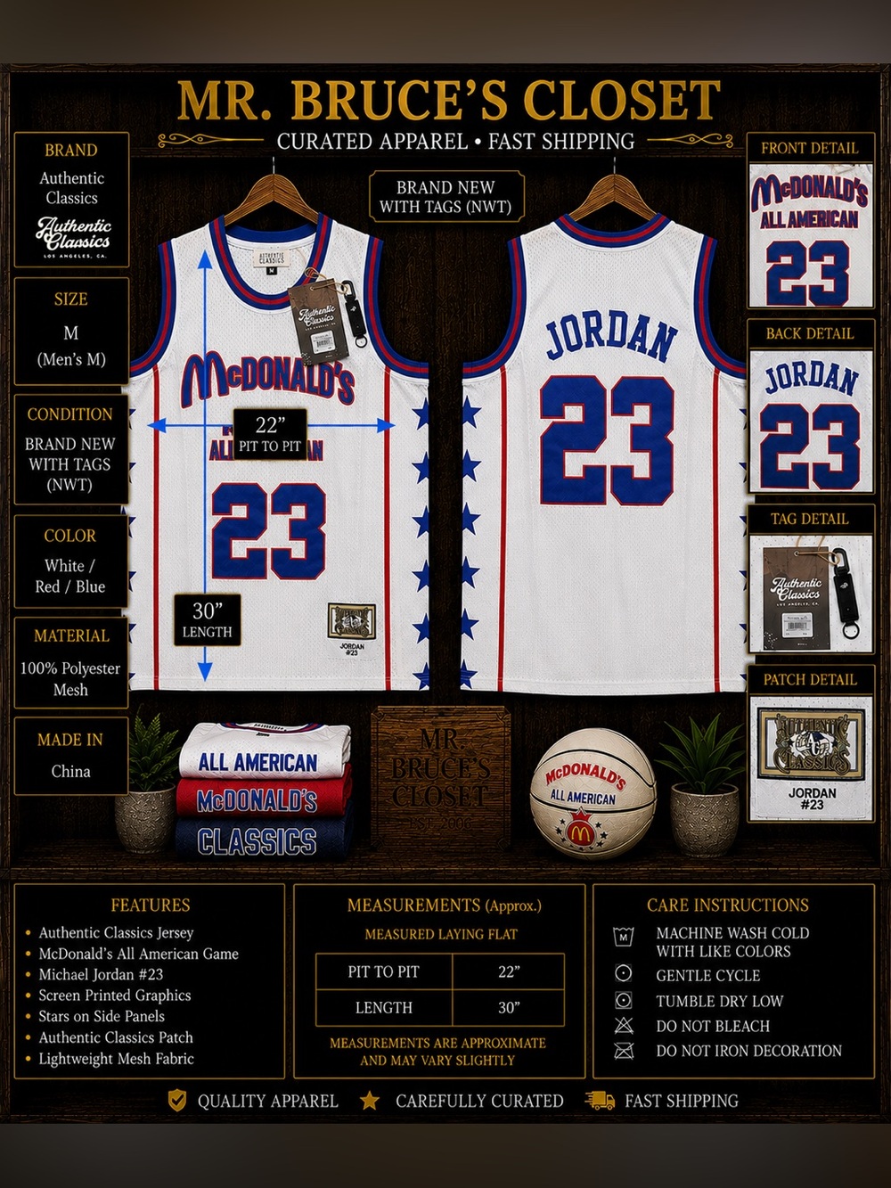 McDonald's White Basketball Jersey with Red & Blue Trim - Jordan 23